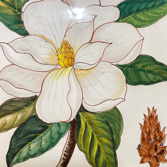 Hand-Painted Ceramic Magnolia Tile Wall Art From Italy - Picture 3 of 10